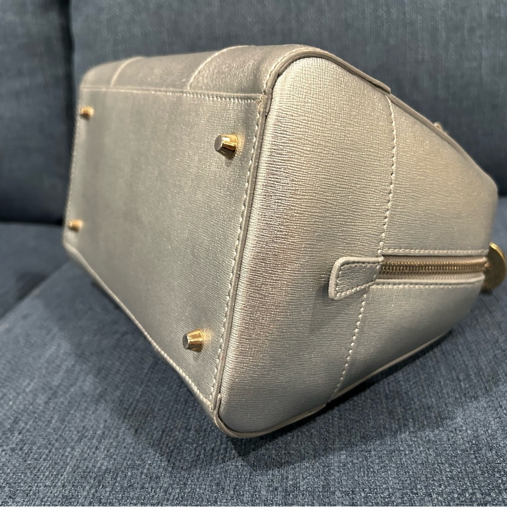 Furla Metallic Silver Leather Satchel with  Bag Scarf - Picture 10 of 13